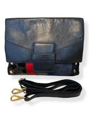 Hammitt VIP Flap Color-block Black Red Grey Clutch Crossbody Shoulder Bag